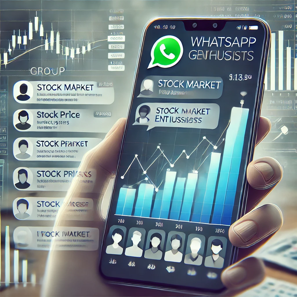 what'sapp group stock market DALL·E 2024-12-01 19.26.41 - An illustration of a WhatsApp group focused on stock market discussions. The image shows a smartphone screen with a WhatsApp group chat open, featurin